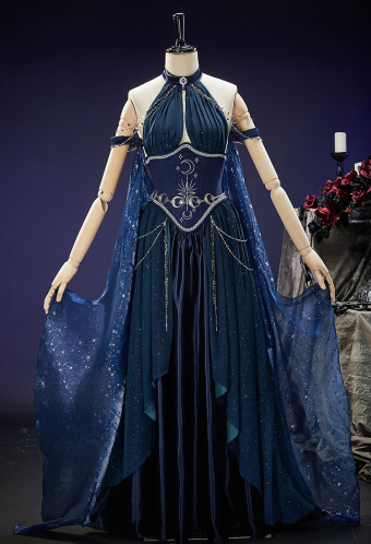 Mystery Cove Gothic Halter Gown Dark Fantasy Fairy Irregular Layered Dress With Shawl and Waist Chains
