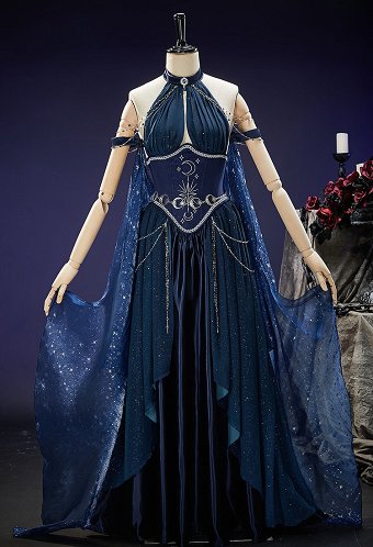 Mystery Cove Gothic Halter Gown Dark Fantasy Fairy Irregular Layered Dress With Shawl and Waist Chains