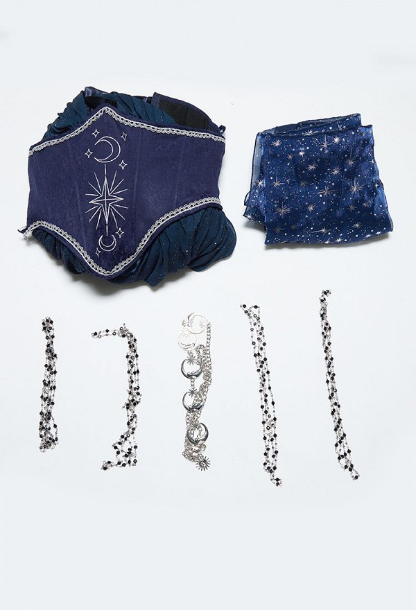 Mystery Cove Gothic Halter Gown Dark Fantasy Fairy Irregular Layered Dress With Shawl and Waist Chains