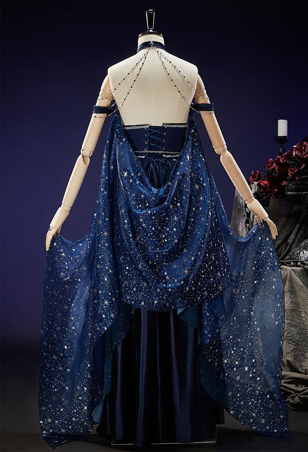 Mystery Cove Gothic Halter Gown Dark Fantasy Fairy Irregular Layered Dress With Shawl and Waist Chains
