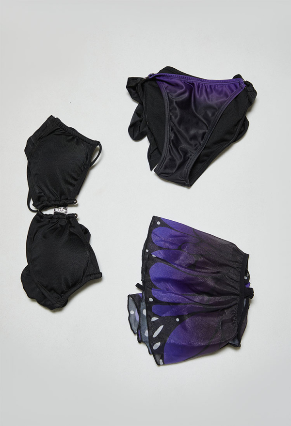 Wings of Summer Black Purple Butterfly Two-piece Swimsuit Butterfly Styled Halter Bathing Suit with Shawl Wings of Summer Black Purple Butterfly Two-piece Swimsuit Butterfly Styled Halter Bathing Suit with Shawl