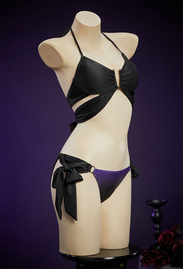 Wings of Summer Black Purple Butterfly Two-piece Swimsuit Butterfly Styled Halter Bathing Suit with Shawl Wings of Summer Black Purple Butterfly Two-piece Swimsuit Butterfly Styled Halter Bathing Suit with Shawl