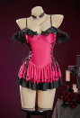 Haunted Night Pink Bat Swimsuit Off-Shoulder Beach Dress Lace-up One Piece Swimsuit with Choker