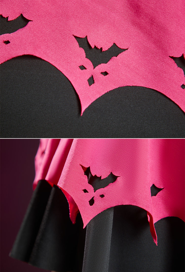 Haunted Night Pink Bat Swimsuit Off-Shoulder Beach Dress Lace-up One Piece Swimsuit with Choker