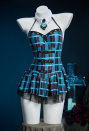 Haunted Night Blue Plaid Swimsuit Hanging Neck One Piece Swimsuit Beach Dress with Tie