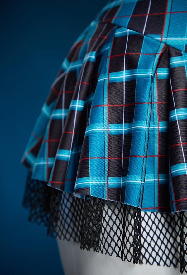 Haunted Night Blue Plaid Swimsuit Hanging Neck One Piece Swimsuit Beach Dress with Tie