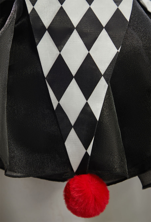 Moonlit Jester Gothic Plaid Clown Corset Skirt Set Black White Diamond Pattern Top and Puffy Skirt with Hairband and Collar