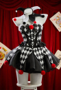 Moonlit Jester Gothic Plaid Clown Corset Skirt Set Black White Diamond Pattern Top and Puffy Skirt with Hairband and Collar