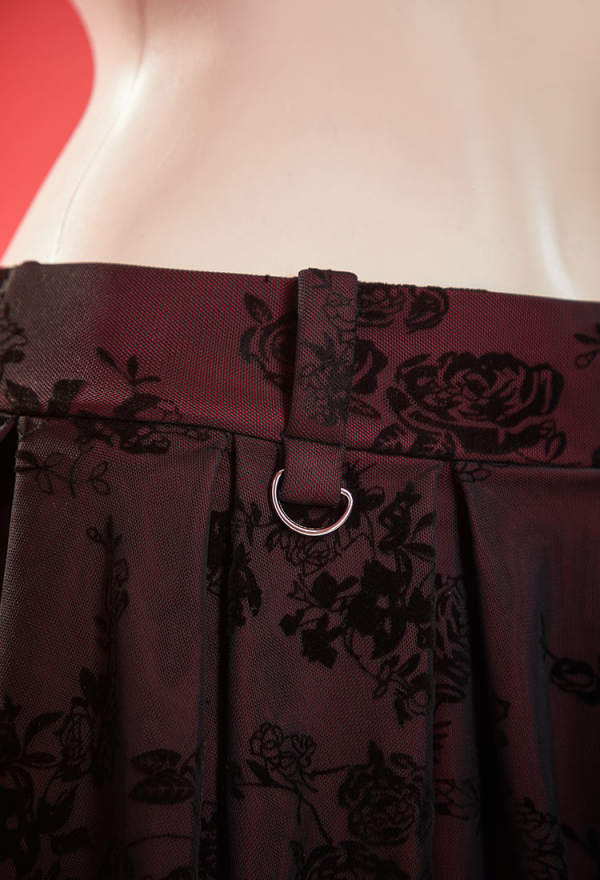 Timeless Abyss Gothic Black Red Rose Design Two-piece Swimsuit Dark Style Halter Top Mini Culottes Bathing Suit Timeless Abyss Gothic Black Red Rose Design Two-piece Swimsuit Dark Style Halter Top Mini Culottes Bathing Suit