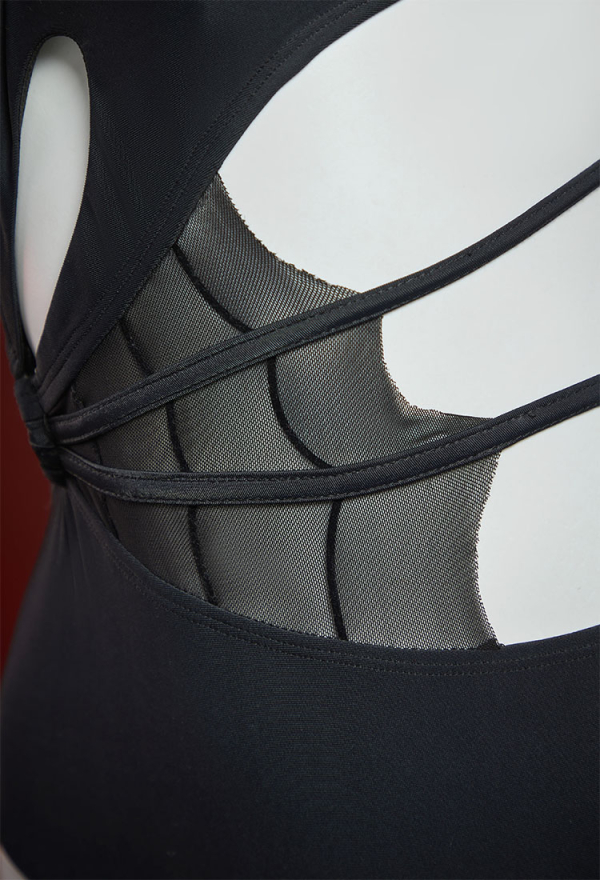 Night Spinner Gothic Black Spiderweb Design One Piece Swimsuit Cutout Halter Bathing Suit Night Spinner Gothic Black Spiderweb Design One Piece Swimsuit Cutout Halter Bathing Suit
