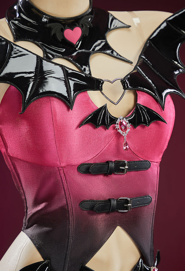 Haunted Night Pink Black Gradient Dancer Style Set Bat Shaped Top and Panty with Skirt and Collar