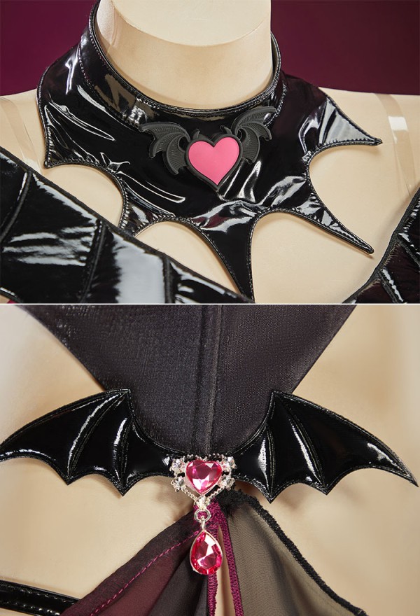 Haunted Night Pink Black Gradient Dancer Style Set Bat Shaped Top and Panty with Skirt and Collar
