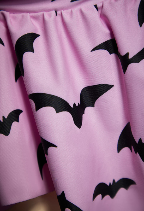 Wasteland Utopia Gothic Bat Pink Swimwear Set Two-Piece Bathing Suit with Halter Top and Mini Skirt Wasteland Utopia Gothic Bat Pink Swimwear Set Two-Piece Bathing Suit with Halter Top and Mini Skirt