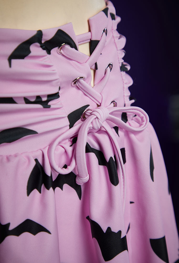 Wasteland Utopia Gothic Bat Pink Swimwear Set Two-Piece Bathing Suit with Halter Top and Mini Skirt Wasteland Utopia Gothic Bat Pink Swimwear Set Two-Piece Bathing Suit with Halter Top and Mini Skirt