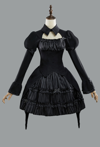 Moonlight Romance Gothic Black Striped Ruffle Lolita Dress Set Y2K Dark Style Puff Skirt with Long Sleeve Top
