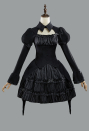 Moonlight Romance Gothic Black Striped Ruffle Lolita Dress Set Y2K Dark Style Puff Skirt with Long Sleeve Top