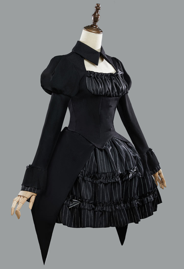 Moonlight Romance Gothic Black Striped Ruffle Lolita Dress Set Y2K Dark Style Puff Skirt with Long Sleeve Top Moonlight Romance Gothic Black Striped Ruffle Lolita Dress Set Y2K Dark Style Puff Skirt with Long Sleeve Top