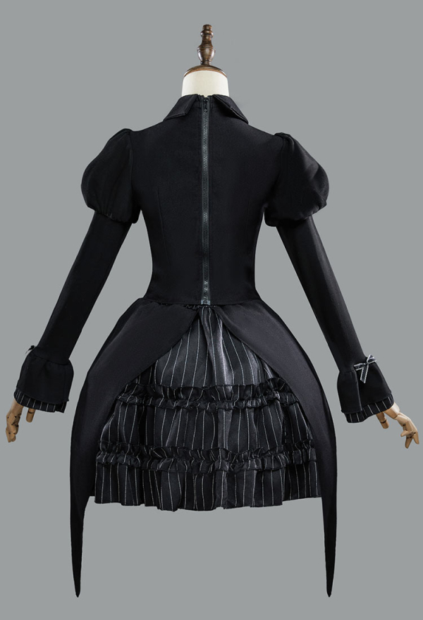 Moonlight Romance Gothic Black Striped Ruffle Lolita Dress Set Y2K Dark Style Puff Skirt with Long Sleeve Top Moonlight Romance Gothic Black Striped Ruffle Lolita Dress Set Y2K Dark Style Puff Skirt with Long Sleeve Top