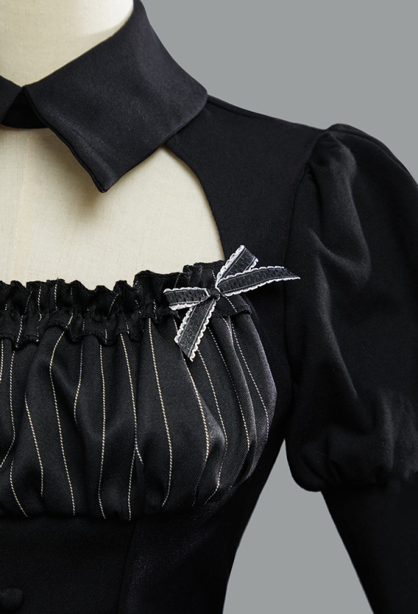 Moonlight Romance Gothic Black Striped Ruffle Lolita Dress Set Y2K Dark Style Puff Skirt with Long Sleeve Top Moonlight Romance Gothic Black Striped Ruffle Lolita Dress Set Y2K Dark Style Puff Skirt with Long Sleeve Top