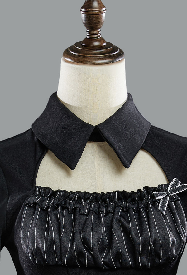 Moonlight Romance Gothic Black Striped Ruffle Lolita Dress Set Y2K Dark Style Puff Skirt with Long Sleeve Top Moonlight Romance Gothic Black Striped Ruffle Lolita Dress Set Y2K Dark Style Puff Skirt with Long Sleeve Top