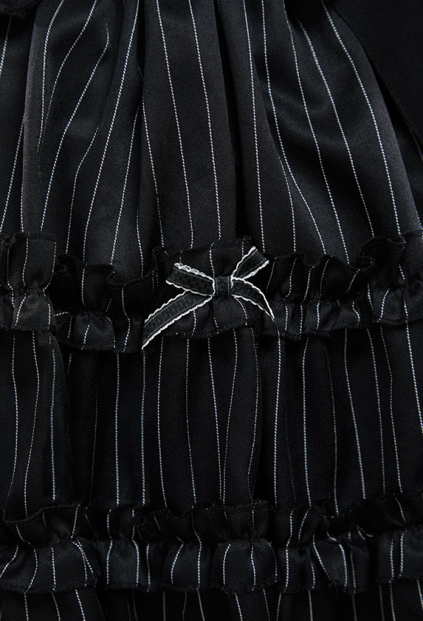 Moonlight Romance Gothic Black Striped Ruffle Lolita Dress Set Y2K Dark Style Puff Skirt with Long Sleeve Top Moonlight Romance Gothic Black Striped Ruffle Lolita Dress Set Y2K Dark Style Puff Skirt with Long Sleeve Top