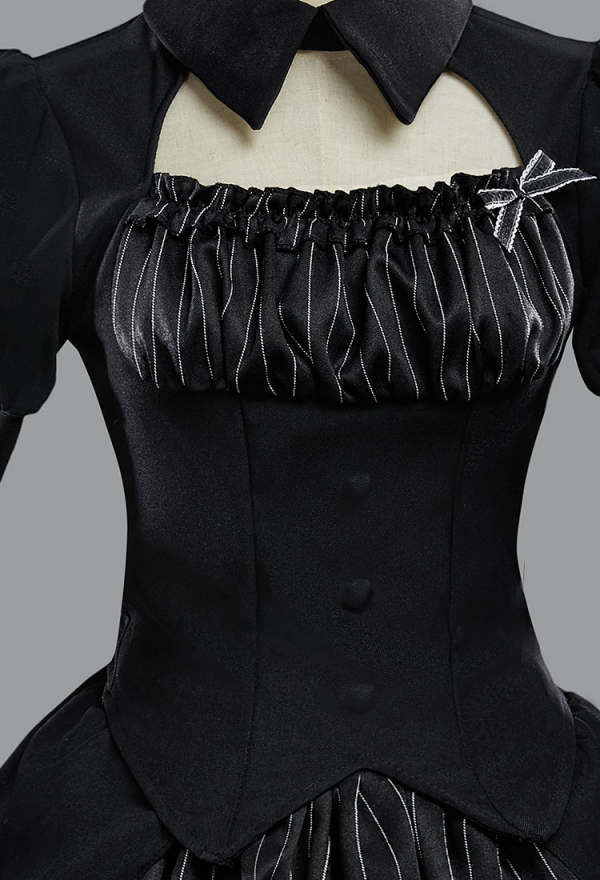 Moonlight Romance Gothic Black Striped Ruffle Lolita Dress Set Y2K Dark Style Puff Skirt with Long Sleeve Top Moonlight Romance Gothic Black Striped Ruffle Lolita Dress Set Y2K Dark Style Puff Skirt with Long Sleeve Top