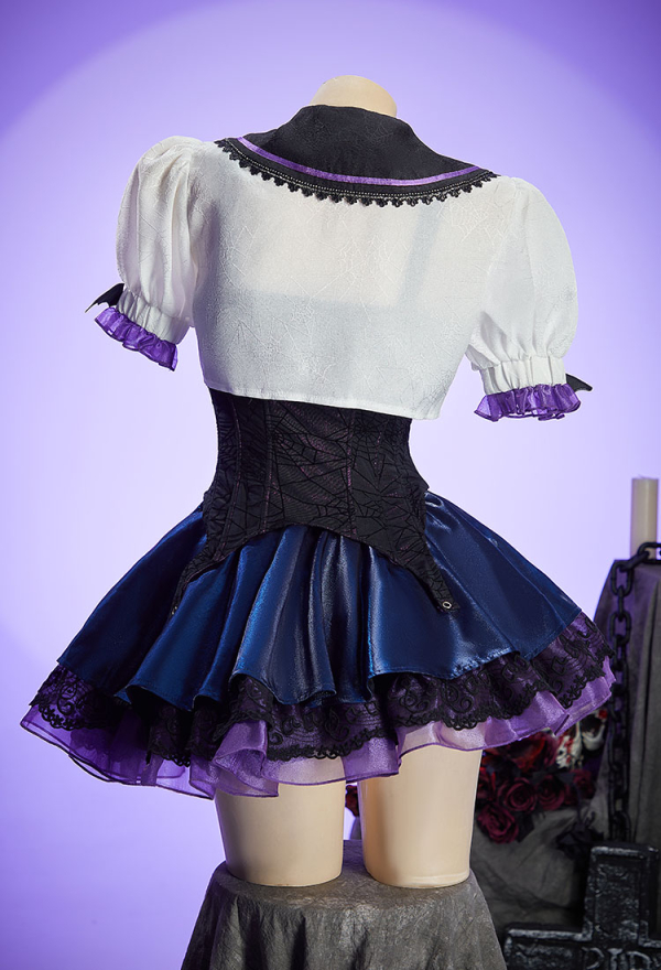 Haunted Night Gothic Corset Skirt Set Spider Web Lace-Up Top and Layered Skirt with Short-sleeved Jacket Haunted Night Gothic Corset Skirt Set Spider Web Lace-Up Top and Layered Skirt with Short-sleeved Jacket