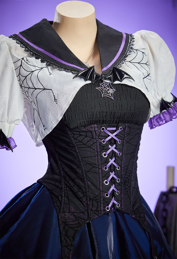 Haunted Night Gothic Corset Skirt Set Spider Web Lace-Up Top and Layered Skirt with Short-sleeved Jacket Haunted Night Gothic Corset Skirt Set Spider Web Lace-Up Top and Layered Skirt with Short-sleeved Jacket