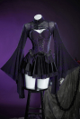 Gothic Black Purple Corset Skirt Set Spiderweb Pattern Cami Corset and Skirt with Cover-Up