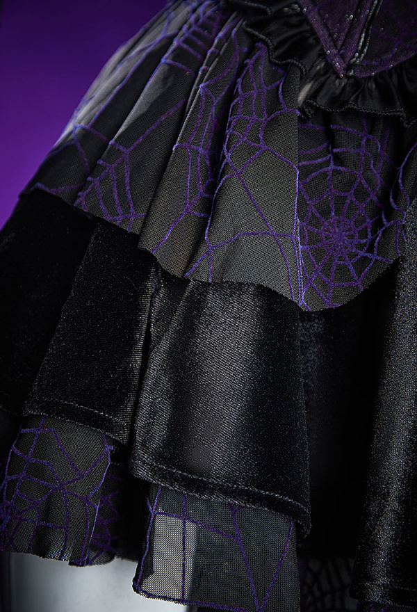 Gothic Black Purple Corset Skirt Set Spiderweb Pattern Cami Corset and Skirt with Cover-Up