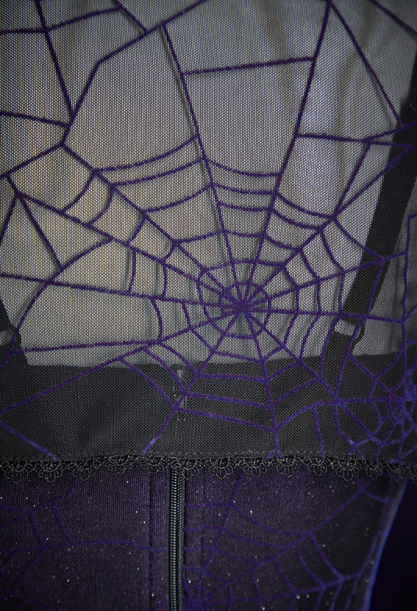 Gothic Black Purple Corset Skirt Set Spiderweb Pattern Cami Corset and Skirt with Cover-Up
