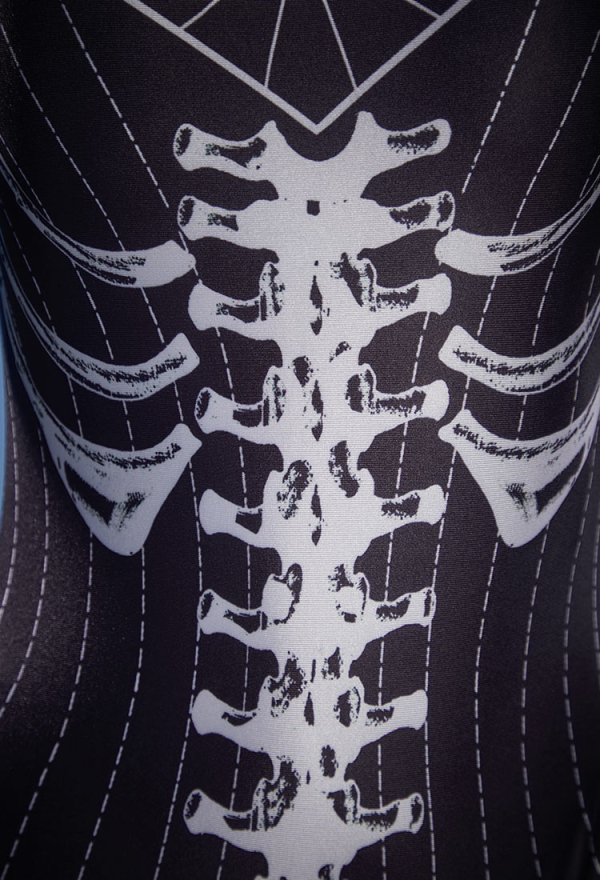 Sweet Nightmare Gothic Black Bone Print One-Piece Swimsuit Dark Style Striped Bathing Suit with Bat Accessory