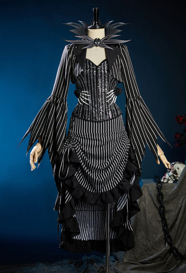 Sweet Nightmare Jack Skellington Style Costume Sequins Corset Skirt Suit with Jacket and Tie
