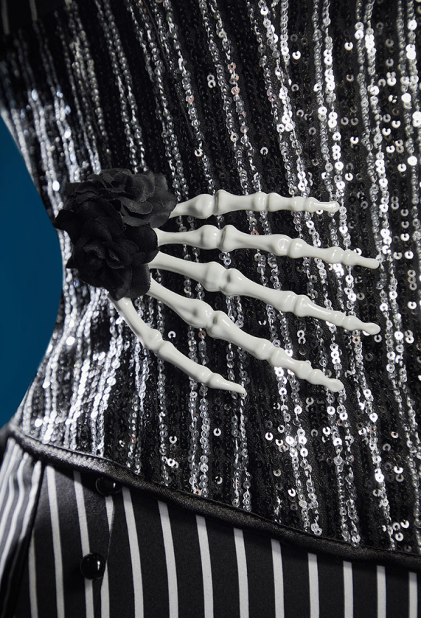 Sweet Nightmare Jack Skellington Style Costume Sequins Corset Skirt Suit with Jacket and Tie