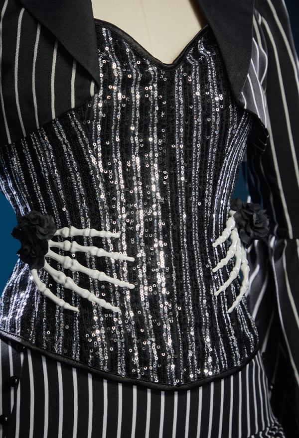 Sweet Nightmare Jack Skellington Style Costume Sequins Corset Skirt Suit with Jacket and Tie