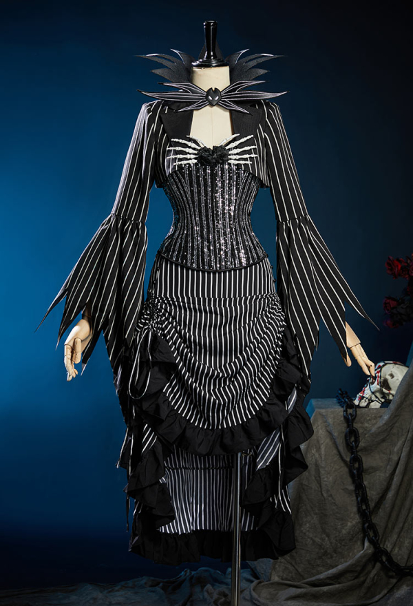Sweet Nightmare Jack Skellington Style Costume Sequins Corset Skirt Suit with Jacket and Tie