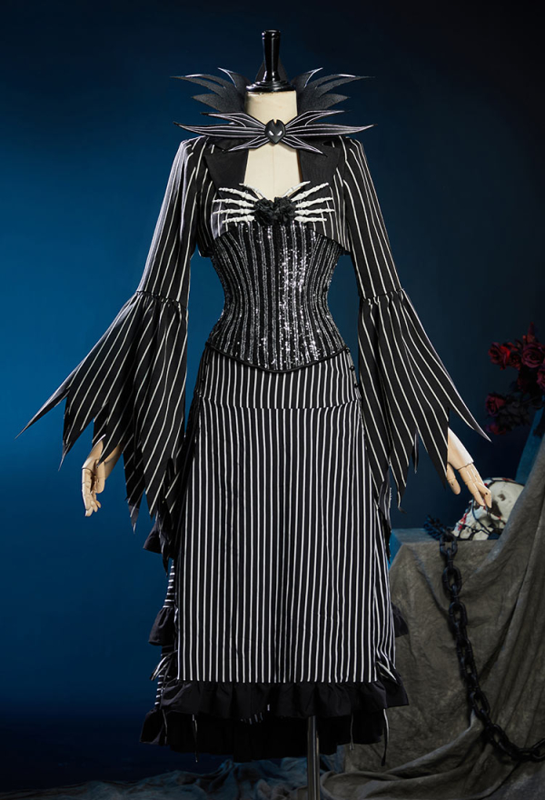 Sweet Nightmare Jack Skellington Style Costume Sequins Corset Skirt Suit with Jacket and Tie