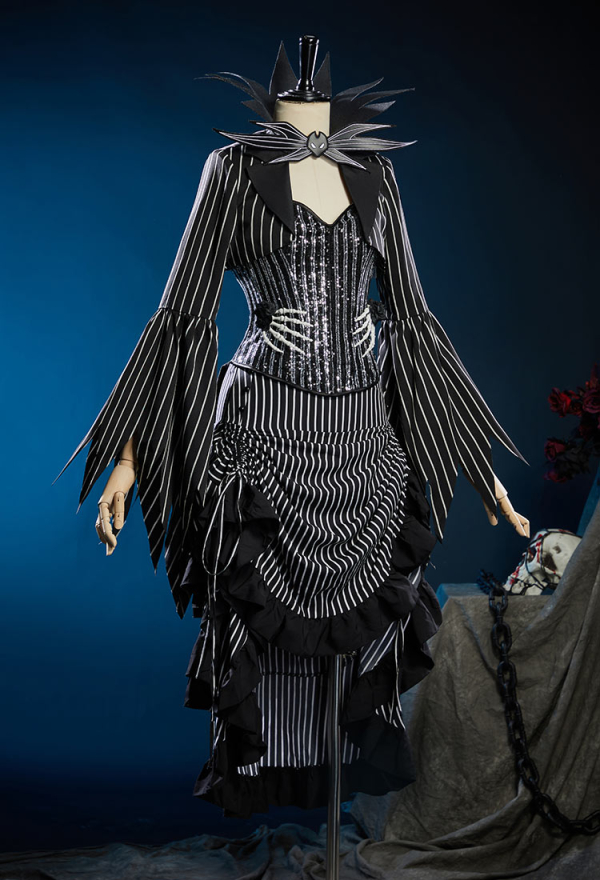 Sweet Nightmare Jack Skellington Style Costume Sequins Corset Skirt Suit with Jacket and Tie