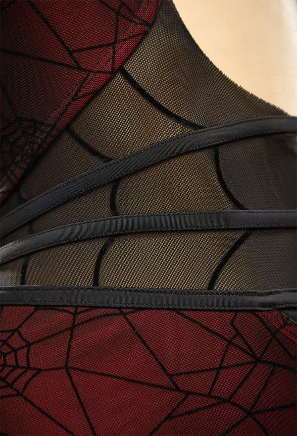 Pretty Crawler Gothic Spiderweb Design One-Piece Swimsuit Cutout Halter Bathing Suit Pretty Crawler Gothic Spiderweb Design One-Piece Swimsuit Cutout Halter Bathing Suit