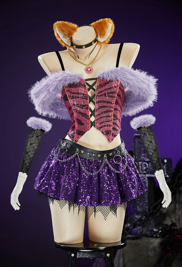 Haunted Night Gothic Plush Set Patterned Off-Shoulder Lace Up Top with Layered Skirt and Sleeves Haunted Night Gothic Plush Set Patterned Off-Shoulder Lace Up Top with Layered Skirt and Sleeves