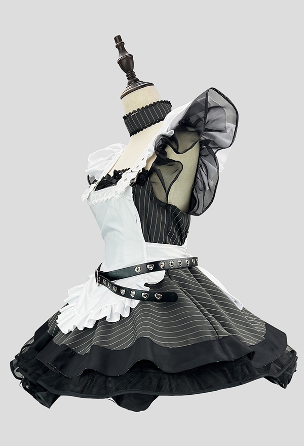 Gothic Grey White Maid Set Dark Lolita Style Striped Dress and White Apron with Hairband and Belt Gothic Grey White Maid Set Dark Lolita Style Striped Dress and White Apron with Hairband and Belt