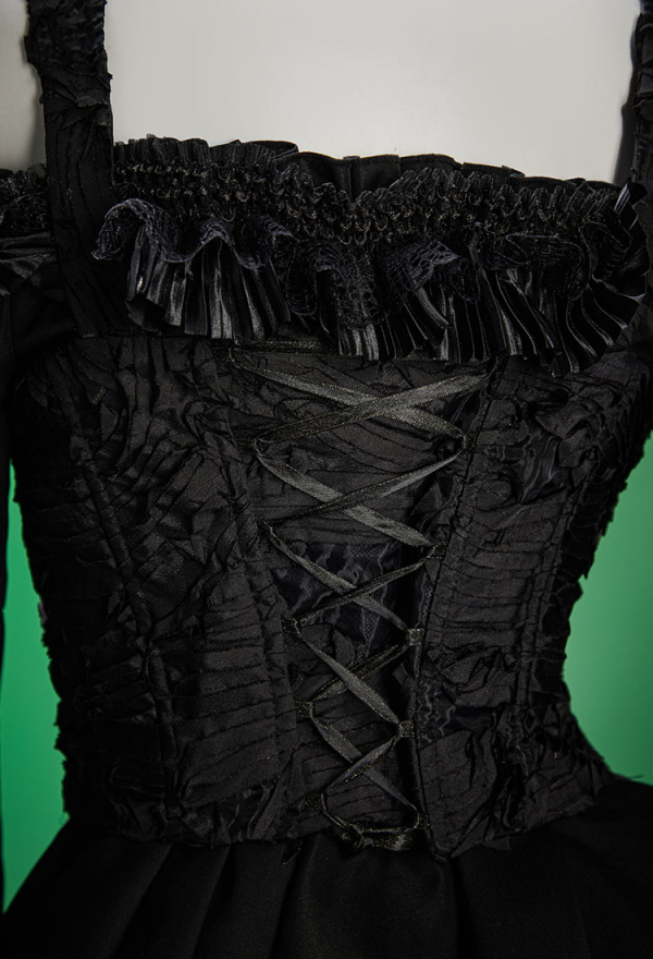 Witch's Requiem Gothic Black Dress Set Off-the-shoulder Flared Sleeve Dress with Corset and Hat Witch's Requiem Gothic Black Dress Set Off-the-shoulder Flared Sleeve Dress with Corset and Hat