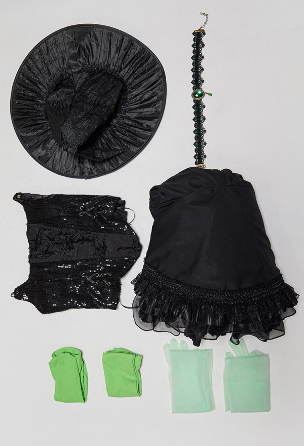 Witch's Requiem Gothic Black Dress Set Off-the-shoulder Flared Sleeve Dress with Corset and Hat Witch's Requiem Gothic Black Dress Set Off-the-shoulder Flared Sleeve Dress with Corset and Hat