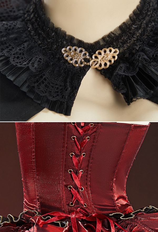 Queen Crimson Halloween Gothic Black Red Set Dark Court Style Off-Shoulder Top and Drawstring Skirt with Jacket Queen Crimson Halloween Gothic Black Red Set Dark Court Style Off-Shoulder Top and Drawstring Skirt with Jacket