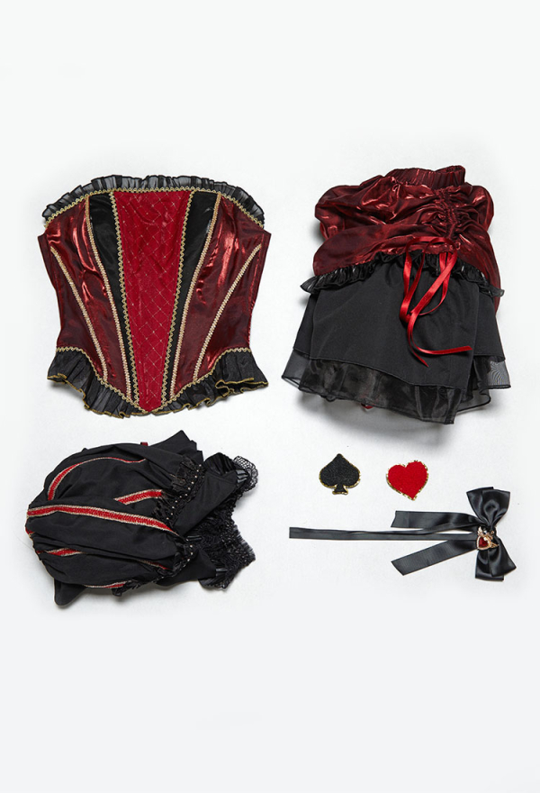 Queen Crimson Halloween Gothic Black Red Set Dark Court Style Off-Shoulder Top and Drawstring Skirt with Jacket Queen Crimson Halloween Gothic Black Red Set Dark Court Style Off-Shoulder Top and Drawstring Skirt with Jacket