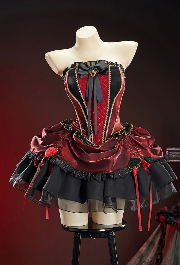 Queen Crimson Halloween Gothic Black Red Set Dark Court Style Off-Shoulder Top and Drawstring Skirt with Jacket Queen Crimson Halloween Gothic Black Red Set Dark Court Style Off-Shoulder Top and Drawstring Skirt with Jacket