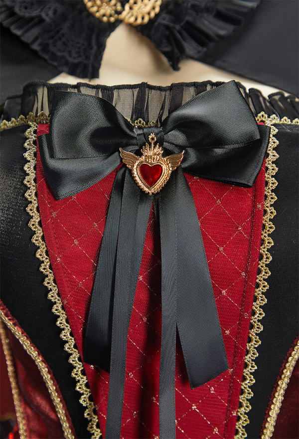 Queen Crimson Halloween Gothic Black Red Set Dark Court Style Off-Shoulder Top and Drawstring Skirt with Jacket Queen Crimson Halloween Gothic Black Red Set Dark Court Style Off-Shoulder Top and Drawstring Skirt with Jacket