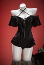 Timeless Abyss Black Victorian Swimwear Vintage Off-shoulder Bathing Suit Cross Lace-up Ruffle One Piece Swimsuit