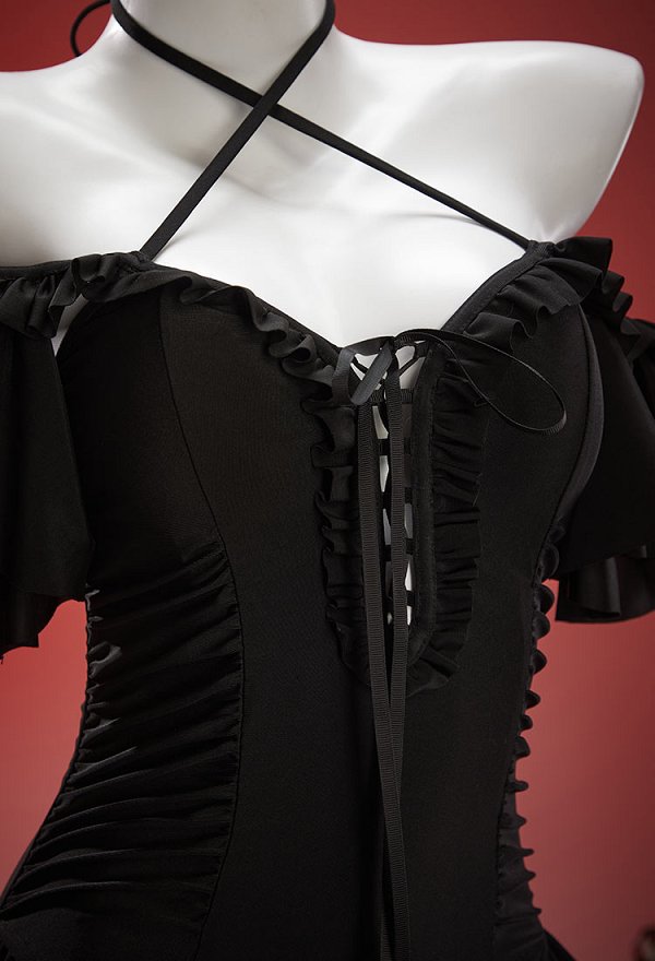 Timeless Abyss Black Victorian Swimwear Vintage Off-shoulder Bathing Suit Cross Lace-up Ruffle One Piece Swimsuit Timeless Abyss Black Victorian Swimwear Vintage Off-shoulder Bathing Suit Cross Lace-up Ruffle One Piece Swimsuit