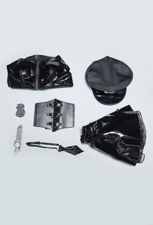 Dark Code Black Police Sexy Lingerie Set Cutout Top Mini Skirt Belt and Hat Dark Code Black Police Sexy Lingerie Set Cutout Top Mini Skirt Belt and Hat